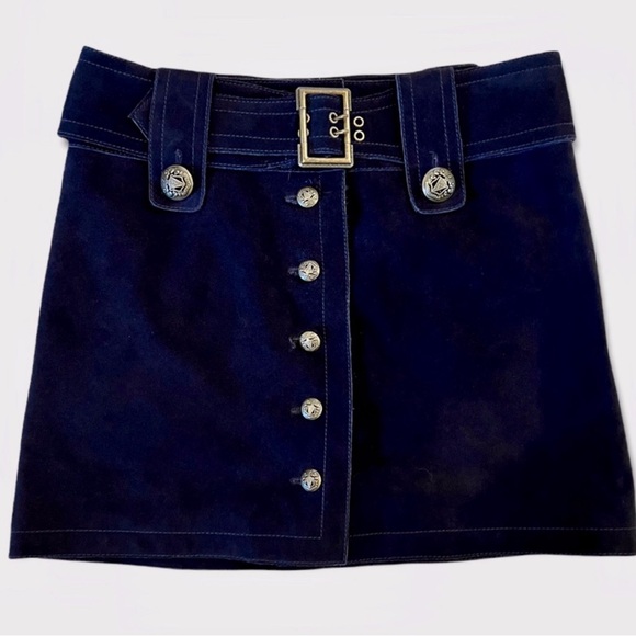 NWT Intermix Ava Navy Suede Military Skirt Sz M - Picture 1 of 5